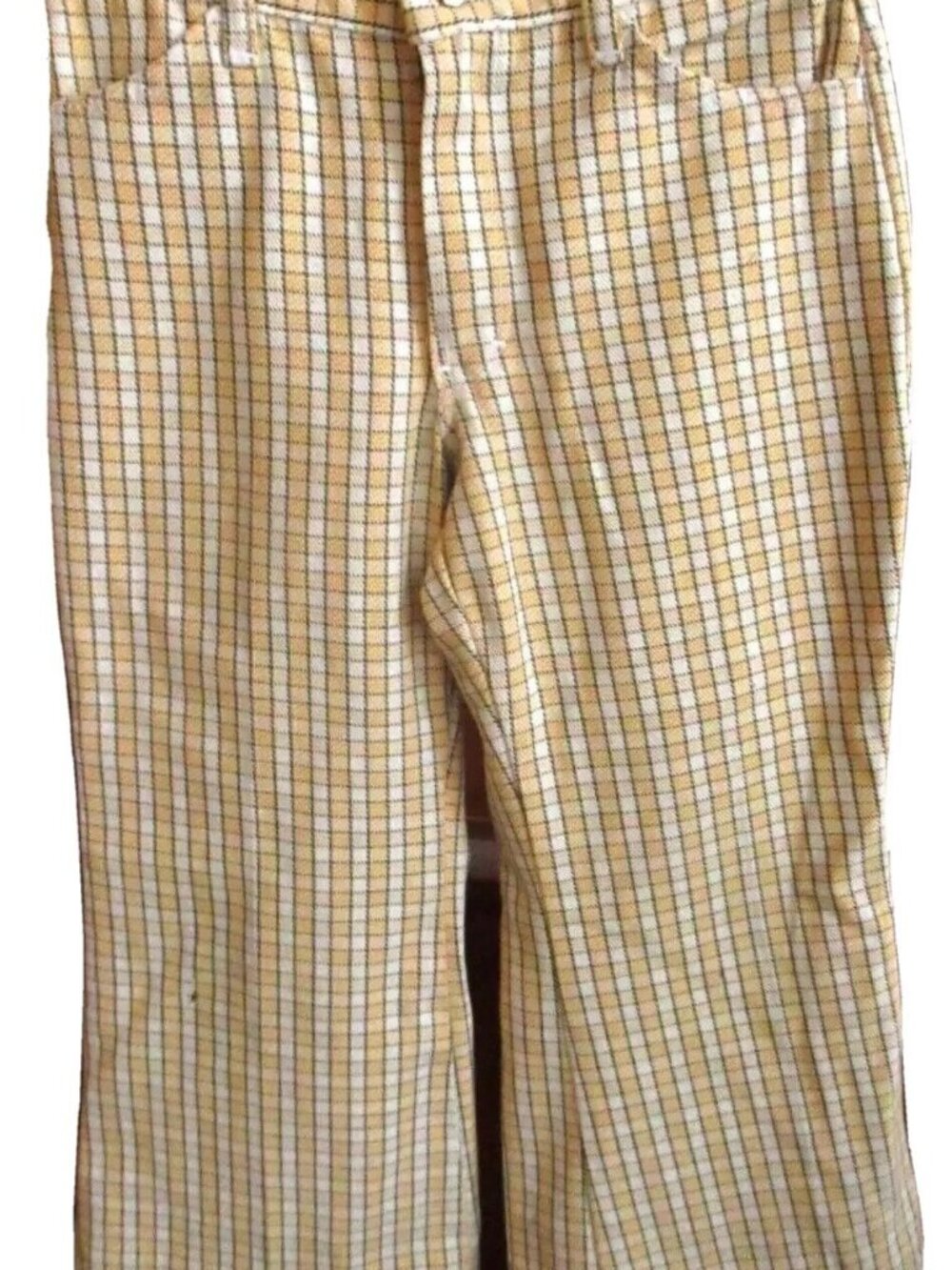 26x19 Vintage 1970's Boys Girls Jeans YELLOW PLAID BELLBOTTOM FLARE DENIM HIPPY